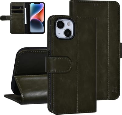 UNIQ Accessory Groen Pu Leer Book Case Telefoonhoesje voor Apple iPhone 14 - Bescherming & Stijl