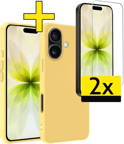 Hoesje - Met 2x Screenprotector - Geschikt voor Apple iPhone 17 - Sterk & Shockproof - Back Cover - Siliconen Case - Telefoon Hoes - Telefoonhoesjes - Geel