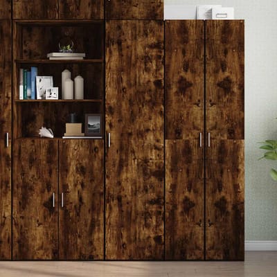 vidaXL - Hoge - kast - 45x42,5x185 - cm - bewerkt - hout - gerookt - eikenkleurig