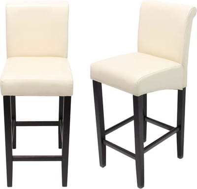 Set van 2 barkrukken MCW-C33, barkruk tegenkruk, hout ~ crème, donkere poten, leer