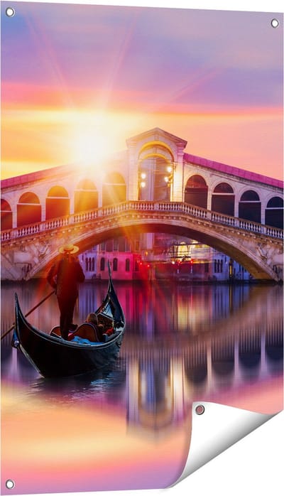 Gards Tuinposter Gondel bij de Rialtobrug in Veneti�, Itali� - 60x90 cm - Tuindoek - Tuindecoratie - Wanddecoratie buiten - Tuinschilderij