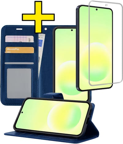 Hoesje - Met Screenprotector - Geschikt voor Samsung Galaxy A57 - Luxe Pasjeshouder - Bookcase Portemonee - Flip Case - Kunstleer Book Case - Flipcase - Book Cover - Walletcase - Portemonneehoes - Telefoonhoesjes - Donkerblauw