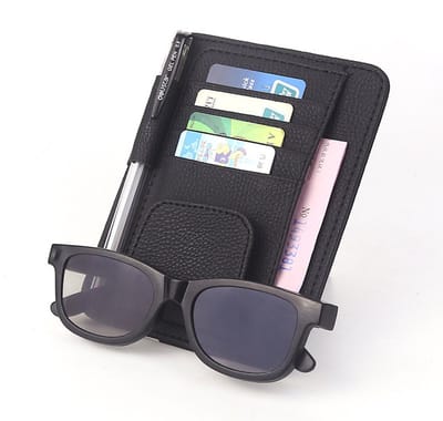 Auto Zonneklep Organizer - Kaarthouder - Bril - Documenten - Zonneklephouder - Multi Pocket - Pasjeshouder Auto - Voor Zonneklep - Geschikt Voor Bankbiljetten, Kentekenbewijs/Rijbewijs En Pen - Zwart