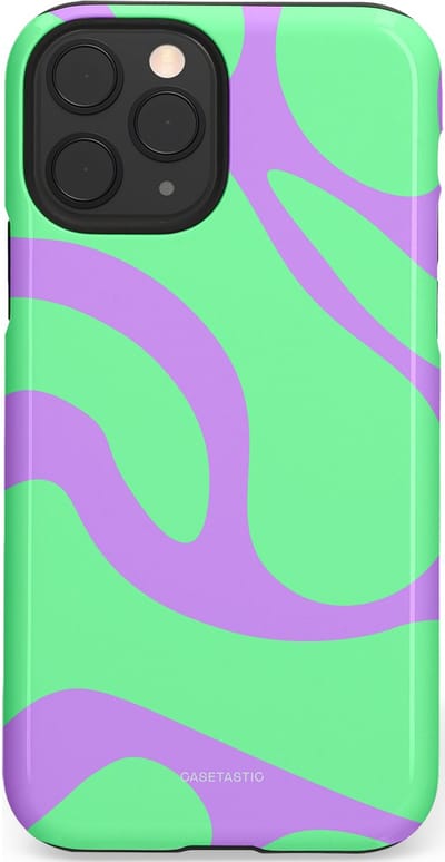 Casetastic Hoesje Geschikt voor Apple iPhone 11 Pro - Stijlvolle Beschermende Duo-layer Case - Pastelgolven Mint-Lila