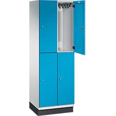 C+P Double-store locker Cambio, 2 vakken, 4 legborden, met plint, B 600 x D 525 x H 1980 mm, lichtgrijs/lichtblauw