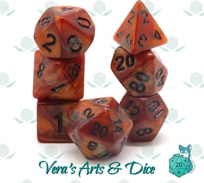 Polyset Dice | Dobbelstenen - Set Van 7 Stuks - Parelmoer Koper Bruin Rood en Zwart | Polydice | Voor D&D en Andere Rollenspellen | Plastic Dobbelstenen Set voor Dungeons and Dragons | Polyhedral Dice Set | Zwarte Velvet Dice Bag voor Ongeveer 3 Sets