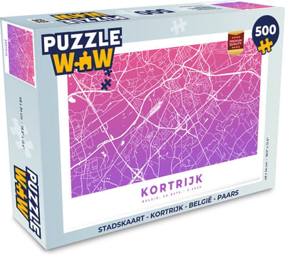 Puzzel Stadskaart - Kortrijk - België - Paars - Legpuzzel - Puzzel 500 stukjes - Plattegrond