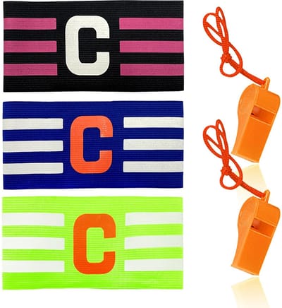 Dailygoods- Voetbalkapitein-Armbanden 3-Pack - Elastische Armbanden - Fluitjes - Teamsportaccessoires - Valbestendig Ontwerp - Uniseks 34*6.8cm - Teamleider Armband
