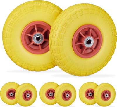 8x steekwagenwiel anti-lek - 4.1/3.5-4 - rubberen band - reservewiel geel-rood