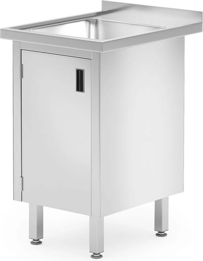 HENDI Enkele spoeltafel met kast – gelast – 600x600x x(H)850 mm – roestvrij staal – verstelbare voetjes