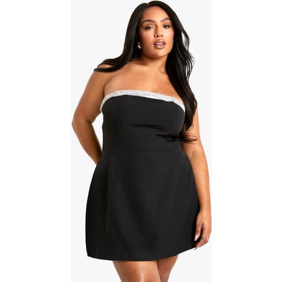 boohoo Dames Plus Diamante Trim Skater Mini Jurk | Zwart | Maat: 56