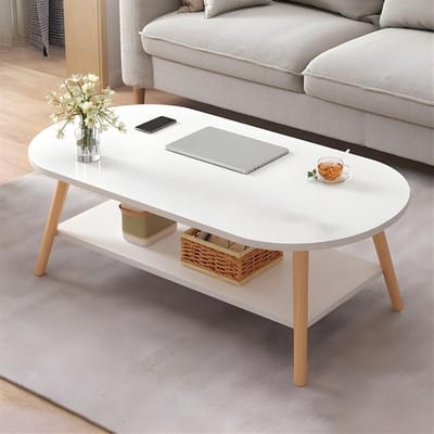 Houten Salontafel - Moderne Tafel - Kleine Woonkamer - Met Opbergplank - 100CM - Wit