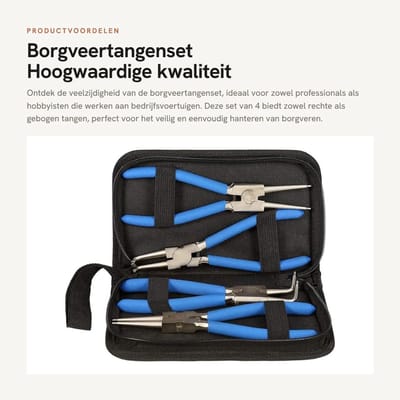 Dailygoods- Borgveertangen Set van 4 - Rechte/Buigtangen - Gehard Handvat - Interne Terugstelveer - Voor Bedrijfsvoertuigen - Lengte 175 mm - Sprengringtangen