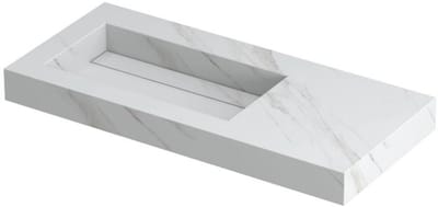 INK Pitch Wastafel Keramische Slab Links met Drain en Front en Side Skirts Zonder Kraangat - 1000x450x90 mm - Calacatta Mat