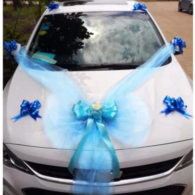 Bruiloft Auto Decoratie Bloemen Set Deksel Deurgreep Linten Zijden Bloemenkrans Met Tule Roos Accessoire Bruiloft Decoratie