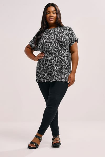 Yours Zwarte Ikat Print Jersey Top Size 44