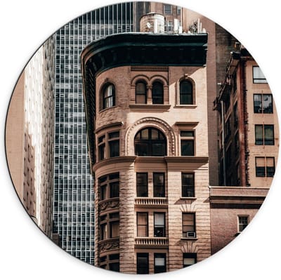 Dibond Wandcirkel - Gebouwen in de Stad - 70x70cm Foto op Aluminium Wandcirkel (met ophangsysteem)