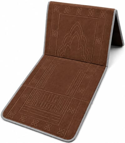 Baraka Treasures Gebedskleed met Rugleuning - Opklapbare Gebedskleed - Gebedskleed met Rugsteun - Opvouwbare Gebedsmat - Inclusief Tas - Sajada - Seccade - Eid Cadeau - 110cm x 55cm - Bruin