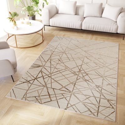 Tapiso Crystal Vloerkleed Beige Bruin Laagpolig Kleed Tapijt Maat- 80x150