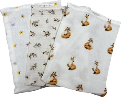 hydrofiel washandjes set van 3 vos vlinder takje