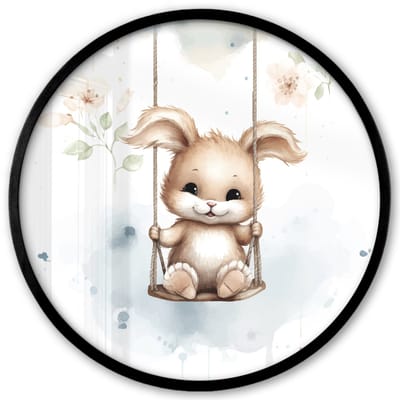 Poster in lijst Rond - Fotolijst 40x40 cm - Posters - Konijn - Baby dier - Kinderen - Ronde posterlijst zwart - Decoratie - Wanddecoratie woonkamer - Muurdecoratie slaapkamer