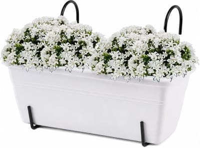 Plasticforte plantenbak Balcony - wit - rechthoek - met twee ophangbeugels - 40 x 18 x 15 cm - kunststof - bloembakken - potten