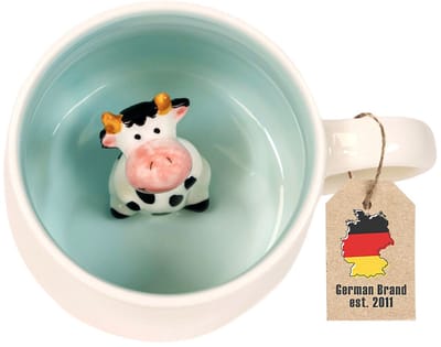Intirilife Koffiemok, 3D Theemok met Koe - Vulcapaciteit van 300 ml - Keramische mok, tekenfilm, leuk cadeau, mok met handvat