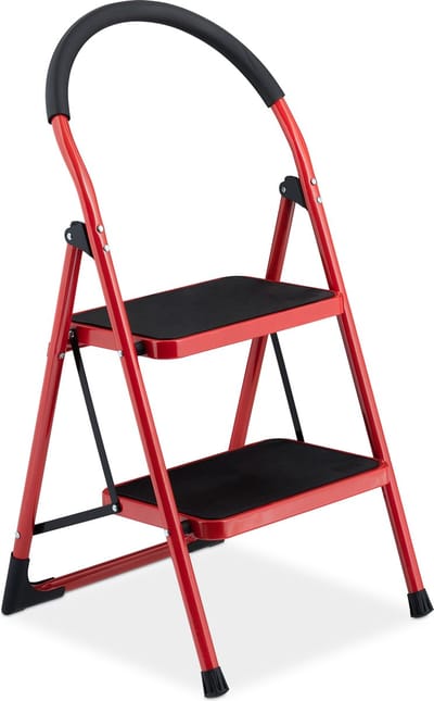 trapladder 2 treden - inklapbaar - tot 120 kg - antislip - klein - staal - rood