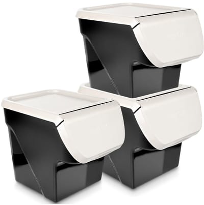 Doos voor Groenten en Fruit met Deksel Asgrijs 13 l 3 stuks - Aardappelbak - Aardappelpot - Bewaardoos - Container - Koelkast Organizer - Opbergbox - Fruitkist