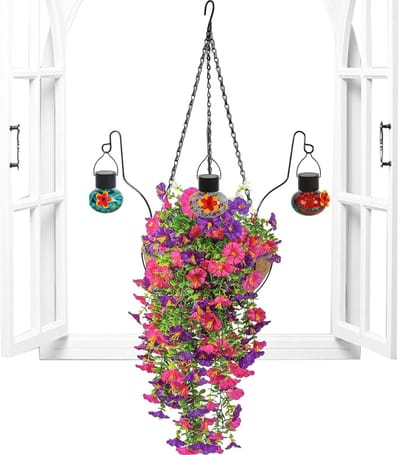 Kunstbloemen Vogelvoeder - Nepbloemen Mand - Vogels Voeren - Realistisch Design - 27.5 cm - Paars Rood