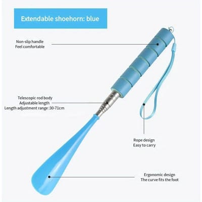Rekbare Lange Schoenlepel Metalen Schoenlepel Zwangere Vrouw Oudere Schoenlepel Niet Bukken Schoenen Aantrekken Spatel 1 stuks blauw