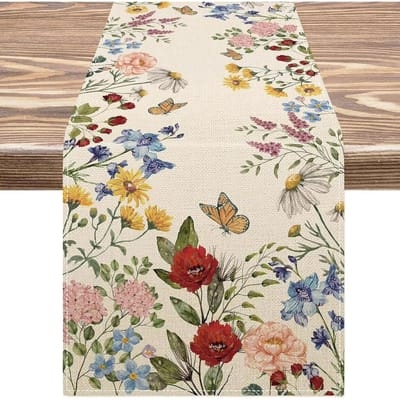 1 stuks beige-bruine patchwork tafelkleed met rood-witte geometrische ruitpatronen. Boerderijstijl, perfect voor binnenkeukens, feesten, restaura 90x33cm