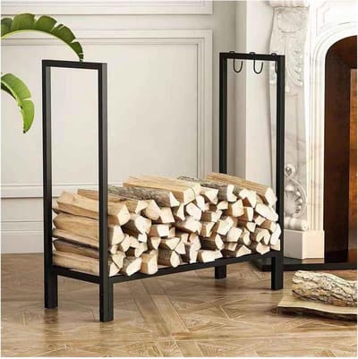 Houtrek - Blokkenhouder Opslag - Haardhout Opslaan - Eenvoudige Montage - Tot 158 cm - Zwart