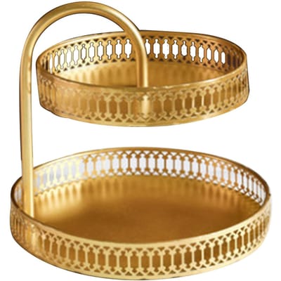 Dubbellaagse Gebaksschaal Decoratief Koper Goud Koekjes Dessert Displaybord voor Bruiloft Blad wit/blauw