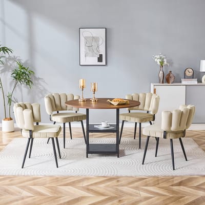 STILVORA Tafel En Stoelen Set - Ronde Eettafel Met Dubbele Opbergruimte En 4 Stoelen - Voor Kleine Woonruimtes - Hout Metaal - 107x75 Cm - Walnootkleur;Zwart;Lichtkoffie