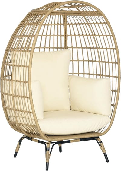 Rieten Tuinstoel - Loungestoel Buiten - Ontspannen Buiten - Verstelbare Voetjes - 105x97x150 cm - Beige