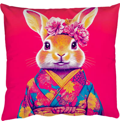 Sierkussens - Kussentjes Woonkamer - 50x50 cm - Konijn - Bloemen - Kleurrijk - Kimono