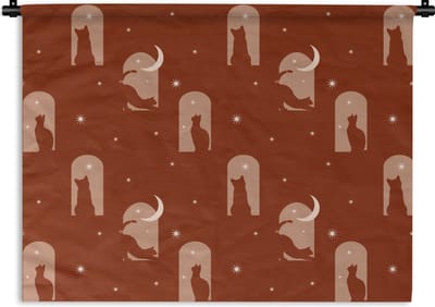 Wandkleed - Wanddoek - Sterren - Kat - Design - 120x90 cm - Wandtapijt