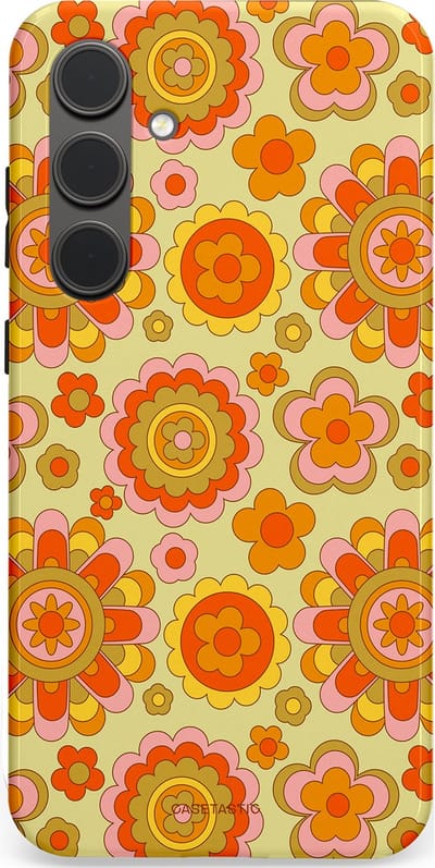 Casetastic Hoesje Geschikt voor Samsung S24 Plus - Stijlvolle Beschermende Duo-layer Case - Retro Oranje Bloemen