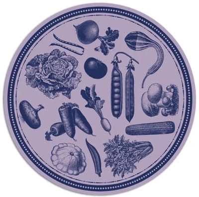 Ronde gekleurde PVC Placemat Vintage Veg - Lila Blauw – Ø35 cm – Afwasbare Tafel Placemat – Made in Italy