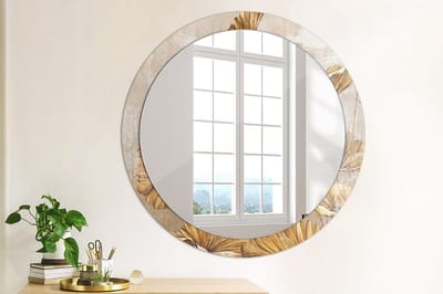 Coloray Bedrukte Spiegel - Boho bladeren Spiegel Met Decoratie - 90 cm - Geel Bedrukte Spiegel - Spiegel Met Decoratie - Spiegel Lijst Met Print - Spiegel Met Print