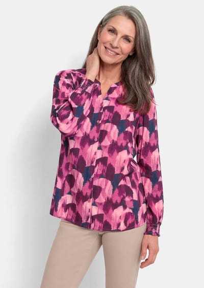 Satijnen blouse van zuivere viscose - bessen / gedess. - Gr. 24 van Goldner Fashion