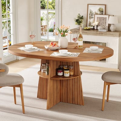 Eettafel - Keukentafel - Uitschuifbare eettafel - Met opbergruimte - Houten tafelpoten - Stevig en duurzaam - 110-150x110x77 cm - Geschikt voor 2-8 personen - Notenkleur
