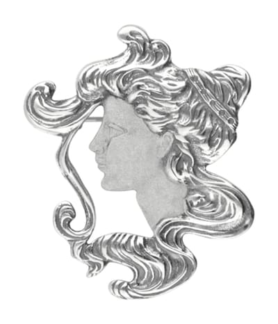 Zilveren Vrouwengezicht Art Nouveau Jugendstil XL hanger en broche