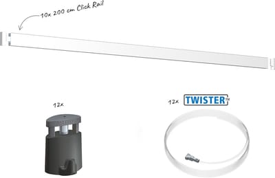 Artiteq Click Rail Schilderij Ophangsysteem 20 meter - Complete Set - Inclusief haken, draden en bevestigingsmaterialen - Wit primer RAL 9016 - 20 kg/m- Ophangsystemen en rails voor schilderijen, posters en foto's - Ophangen zonder boren