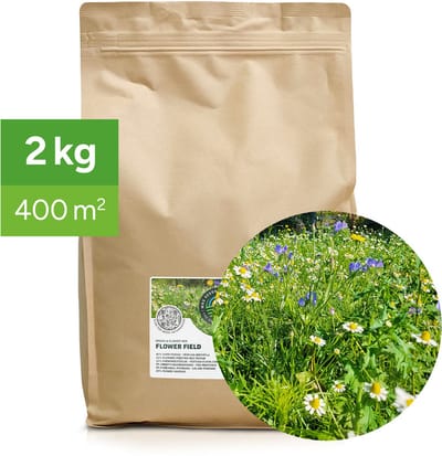 MRS Flower Field - Graszaad met bloemenmix - 2 kg voor 400 m² - 80% graszaad, 20% bloemen - met 29 laagblijvende bloemsoorten - Lokt bijen en vlinders - Kleurrijk bloemengazon