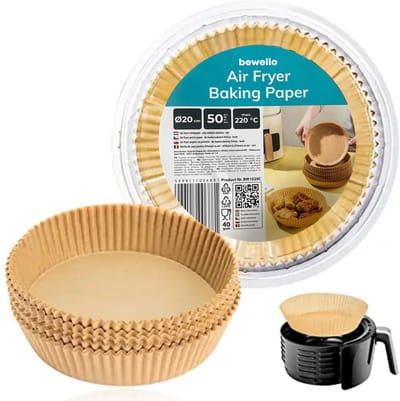 Bewello Airfryer Bakpapier Rond - 20 cm - Air Fryer Bakpapier XL - Airfryer Wegwerpbakjes - 50 stuks