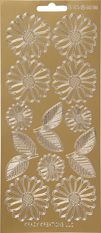 Stickers, margrieten, vel 10x23 cm, goud, 1 vel