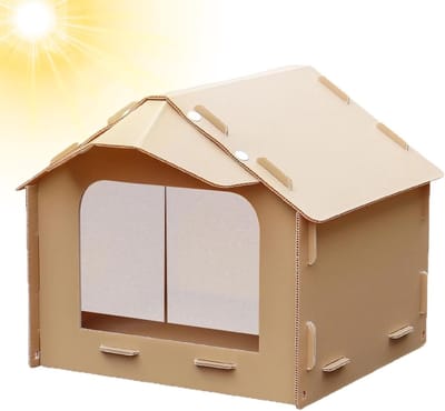 Kattenvoederhuisje Buiten - Voederplek Zwerfkatten - Dieren Voeren - Waterdicht Hellend Dak - 50x49x5 cm - Grijs
