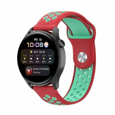 By Qubix - Sport Edition siliconen band - Rood + mintgroen - geschikt voor Huawei Watch GT 6 / GT 7 / GT 6 pro / GT 7 pro - 46mm